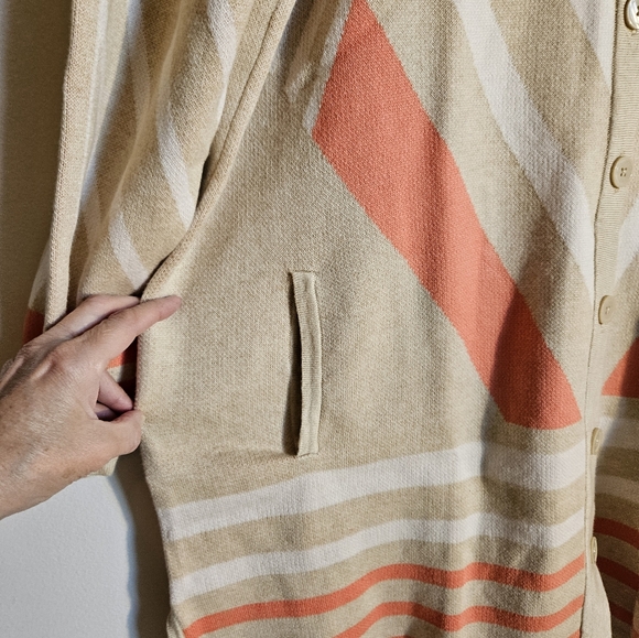 NWOT 2X Longline Knit Button Cardigan Geo Print Pockets Artsy Indie Lagenlook - Picture 11 of 11